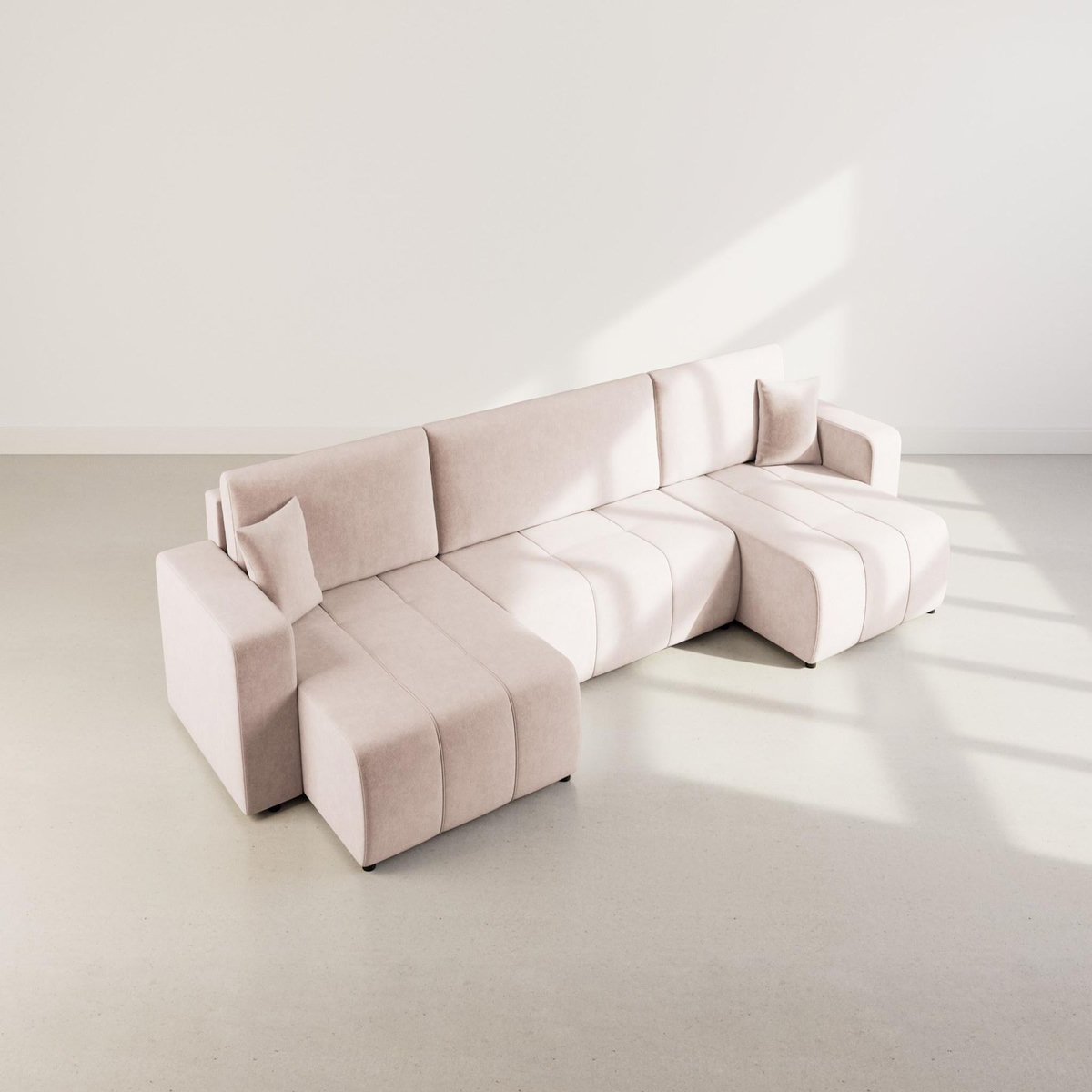 BEST MOBILIER Nicole - canapé panoramique en u 7 places convertible avec coffre en tissu