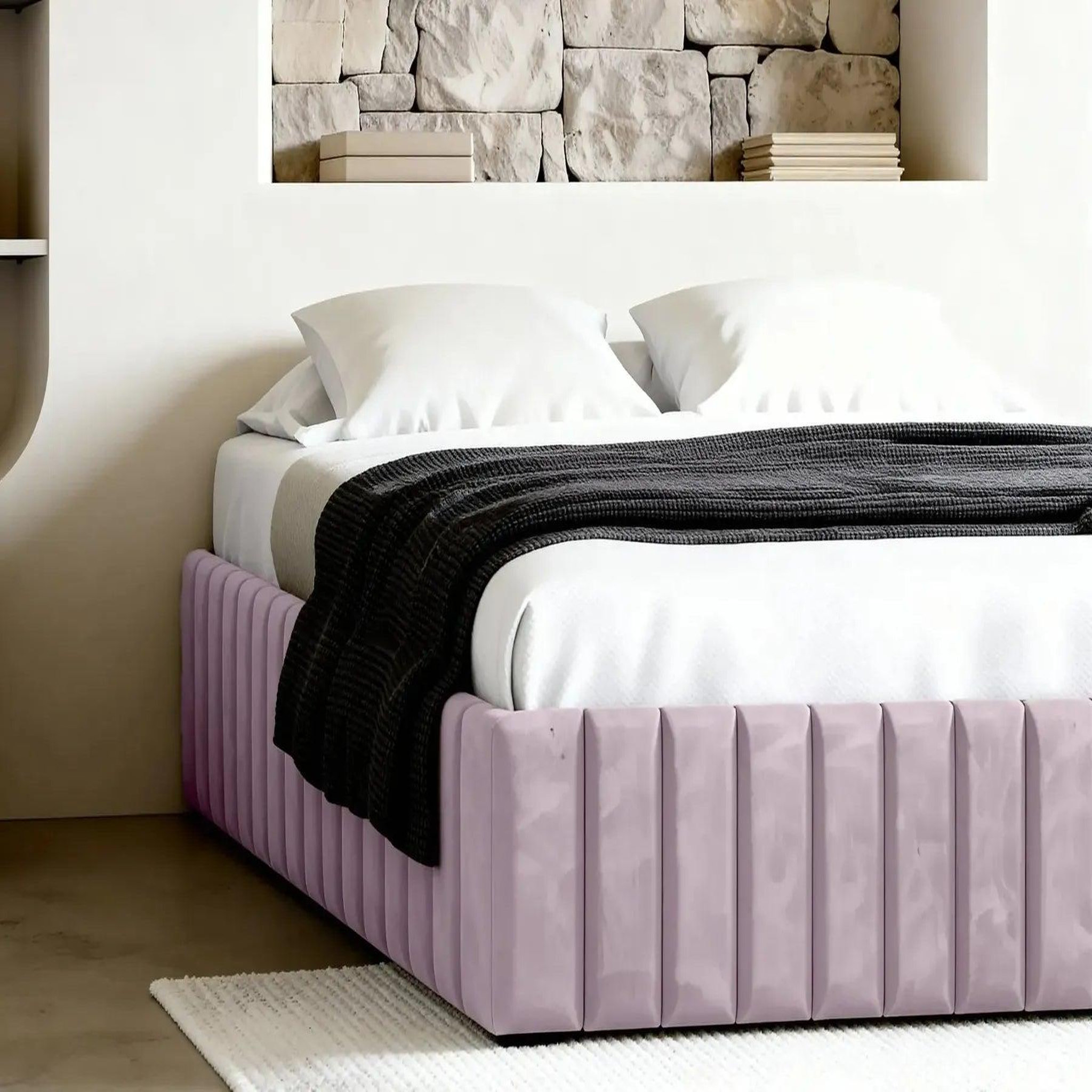 Voir la diapositive 6 : CASANOVA PARIS Elena - lit coffre tissu velours 140x200cm beige
