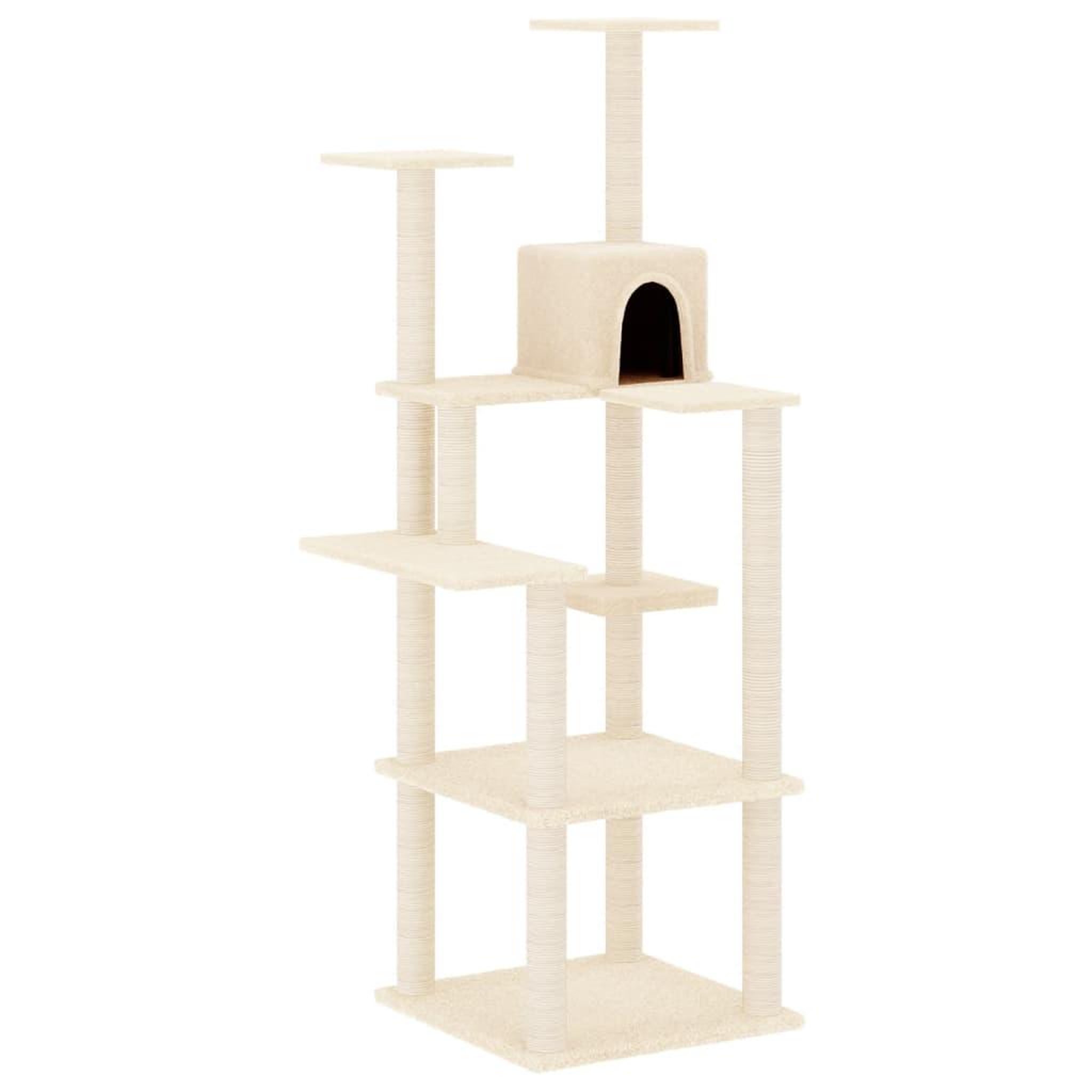Voir la diapositive 2 : VIDAXL Arbre a chat avec griffoirs en sisal Creme 153 cm