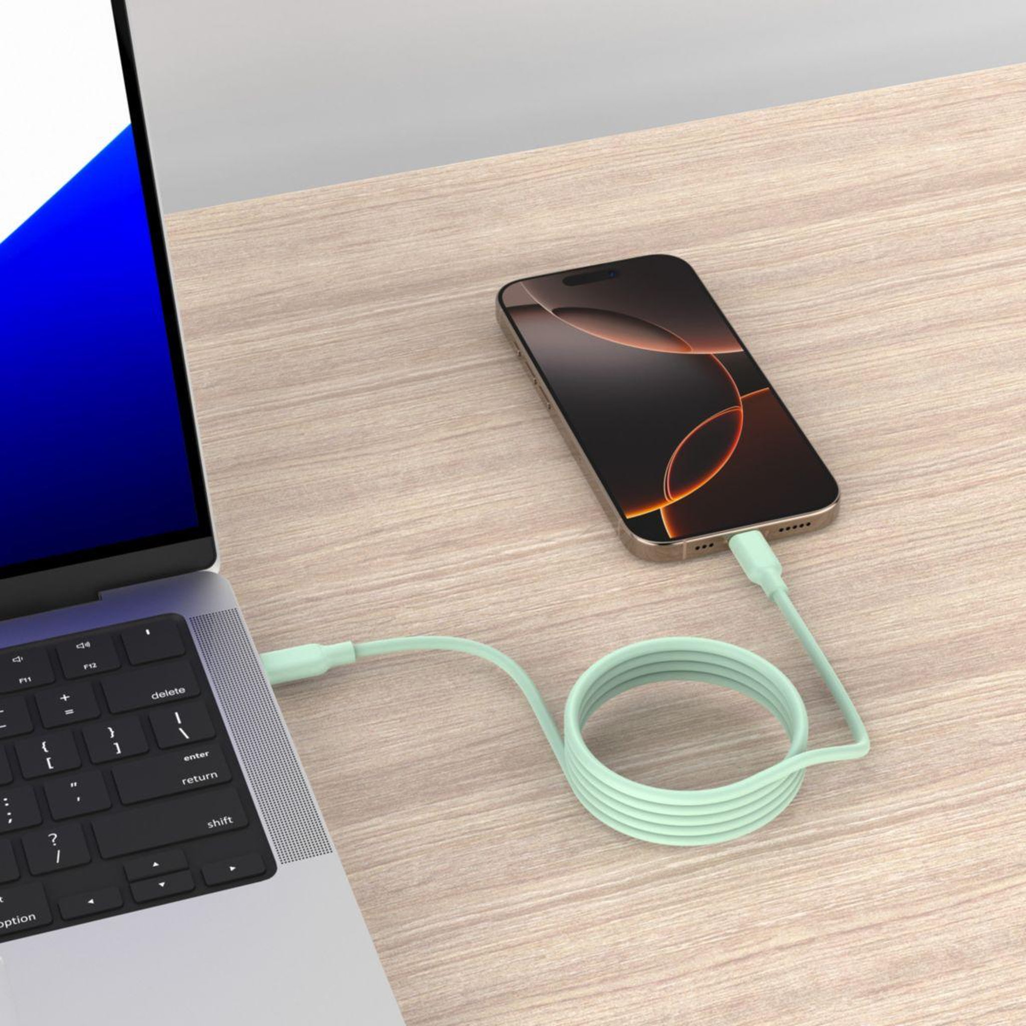 Voir la diapositive 3 : ESSENTIEL B Câble de charge vers usb-c silicone magnétique 1m vert
