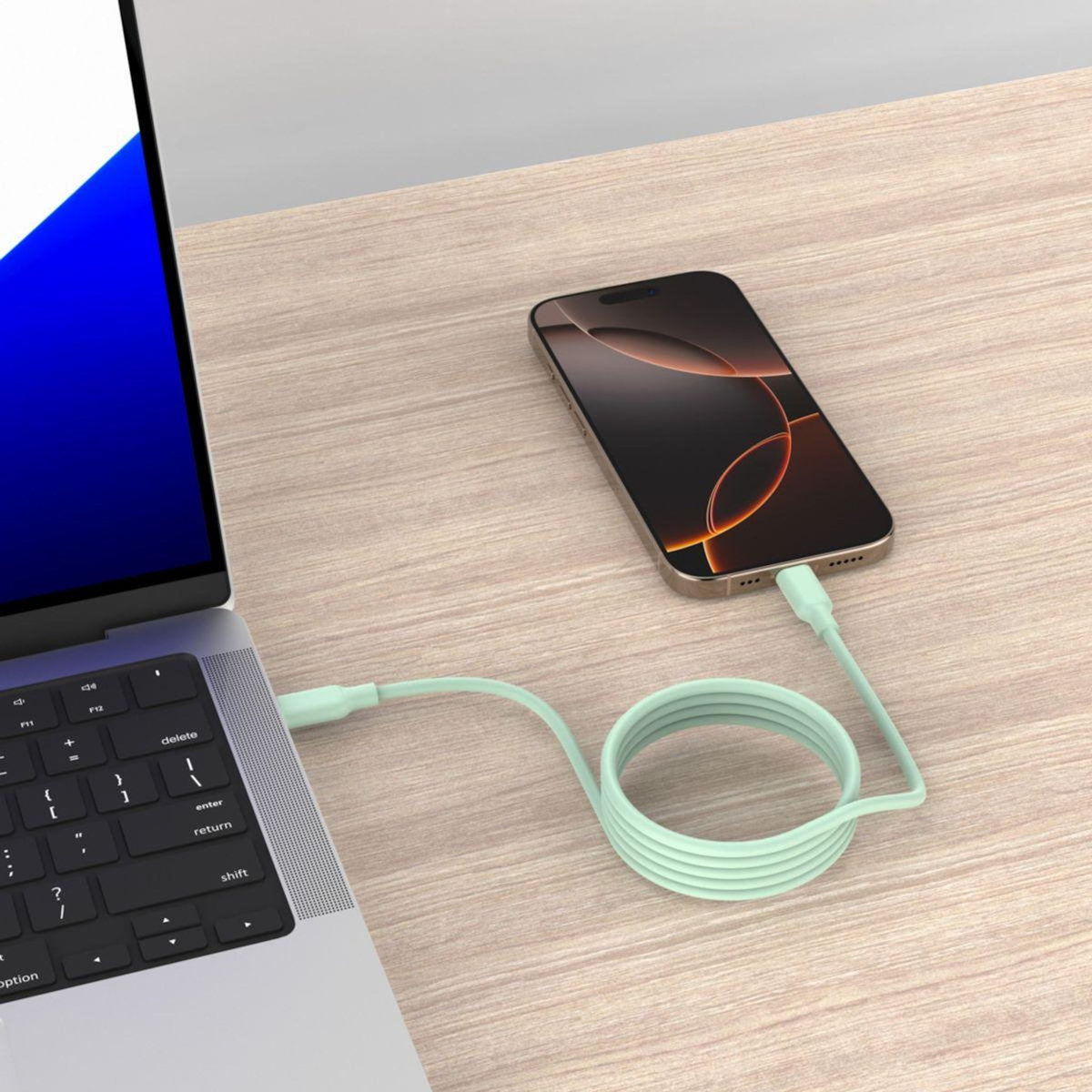 ESSENTIEL B Câble de charge vers USB-C silicone magnétique 1M Vert
