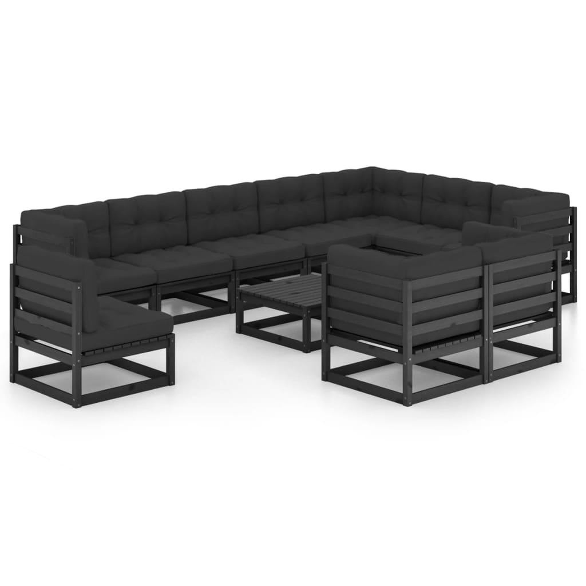 Voir la diapositive 3 : VIDAXL Salon de jardin 11 pcs avec coussins Noir Bois de pin massif