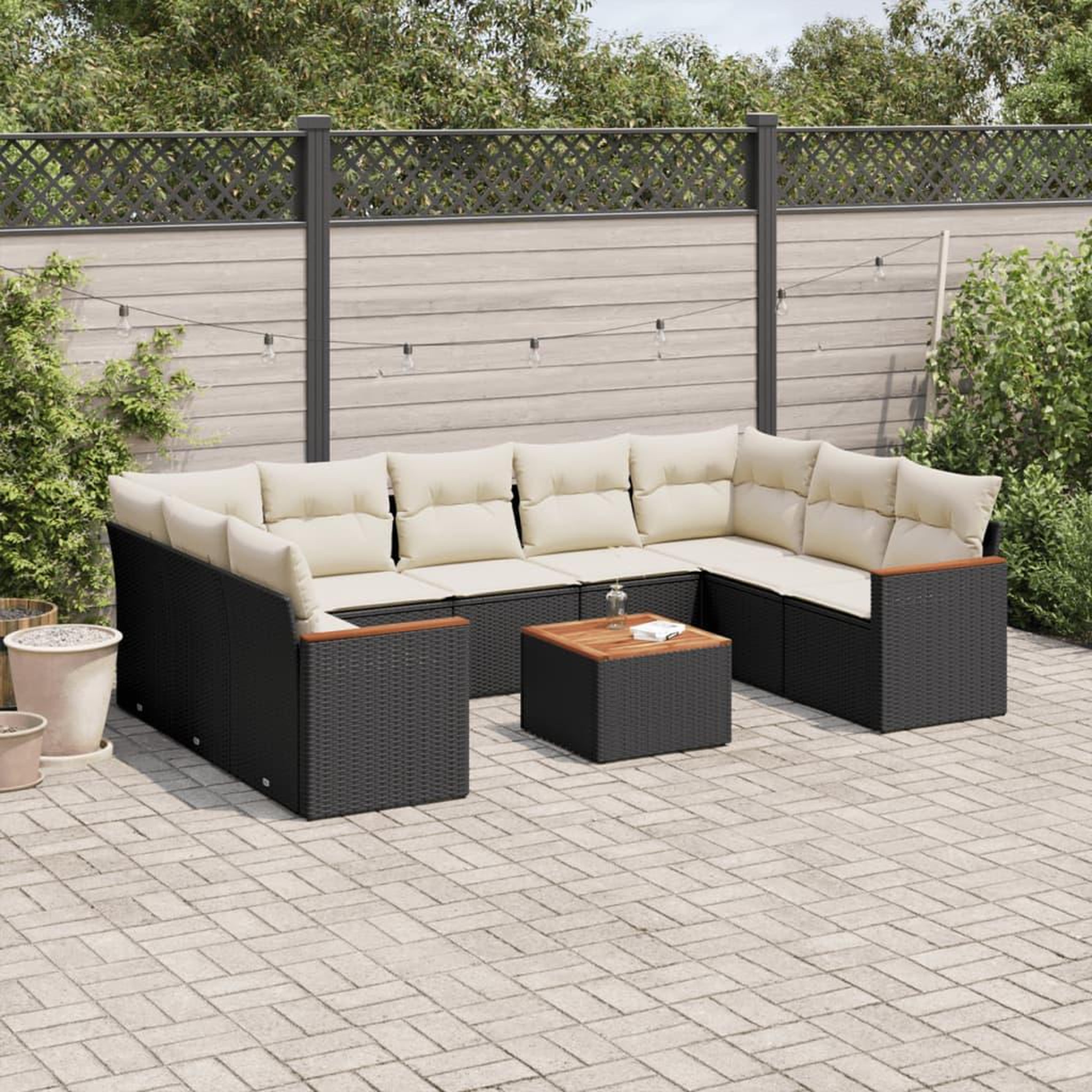 VIDAXL Salon de jardin 10 pcs avec coussins noir resine tressee