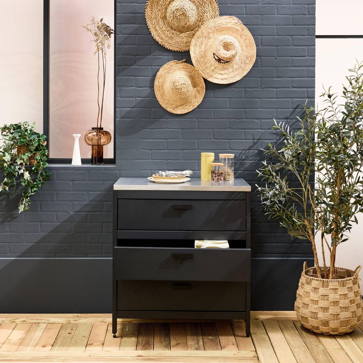 SWEEEK Cuisine d'extérieure en acier avec 3 tiroirs L80cm