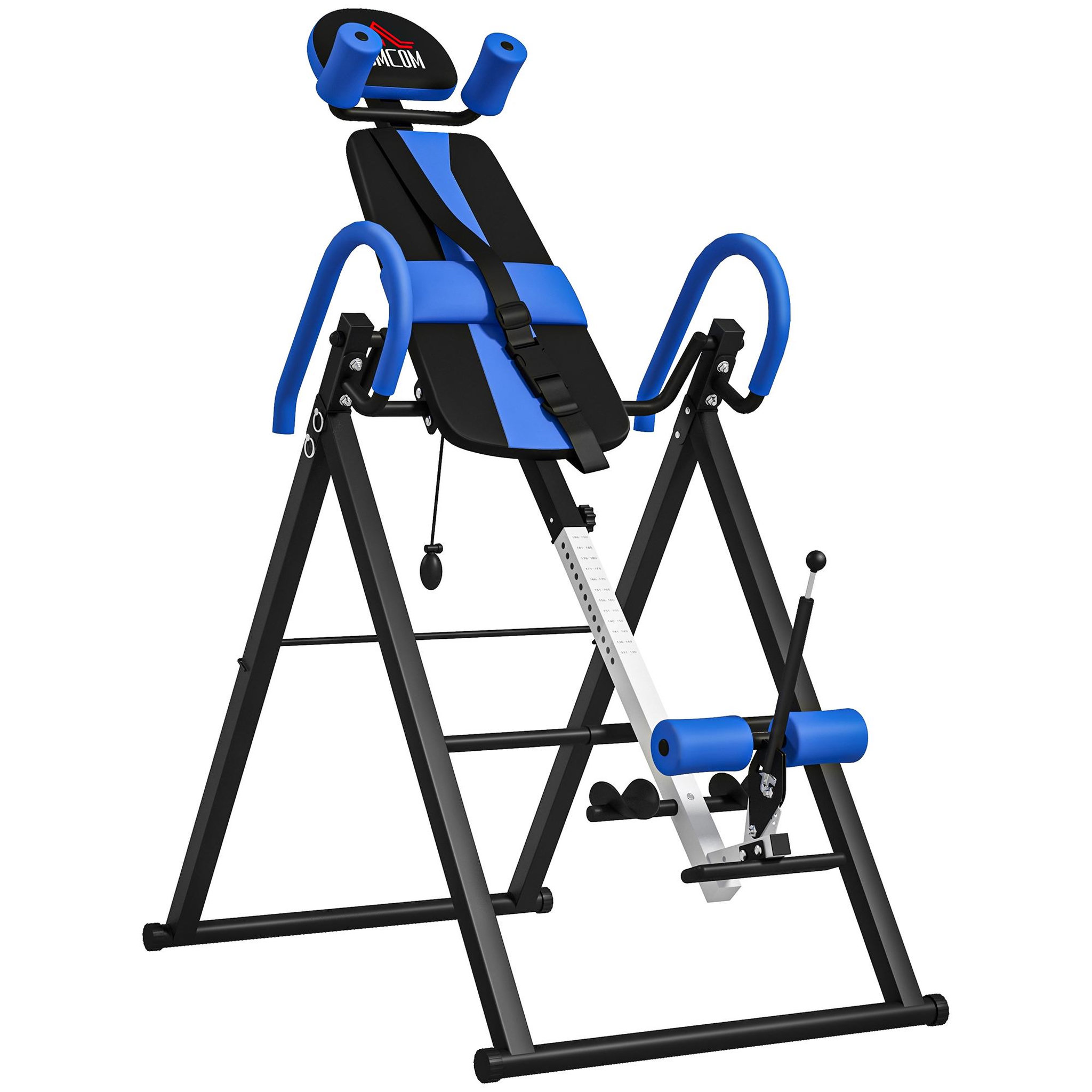 HOMCOM Table d'inversion de musculation pliable ceinture de sécurité réglable angle inversé ajustable 3 niveaux acier bleu noir