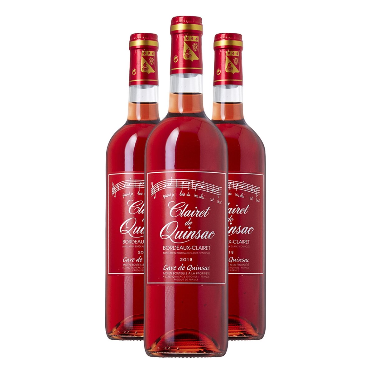 Lot de 3 bouteilles De Quinsac Bordeaux Clairet Rose 2018