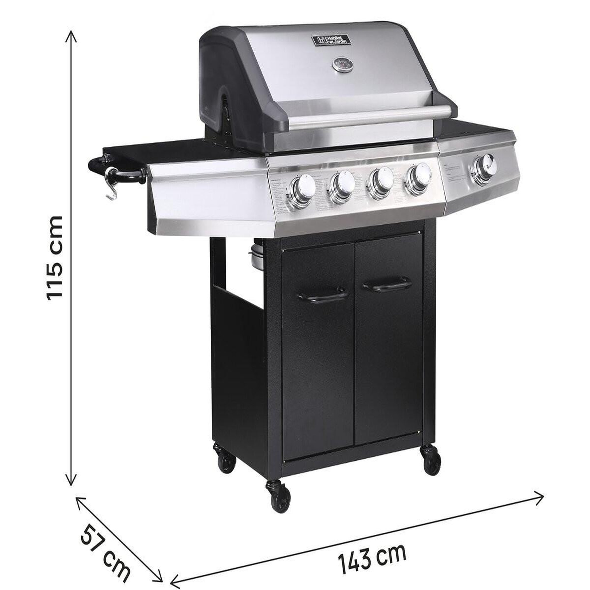 Voir la diapositive 3 : Habitat et Jardin Barbecue gaz  Bingo 5  - 5 Brûleurs dont 1 latéral - 15.2kW + Housse protection - Noir
