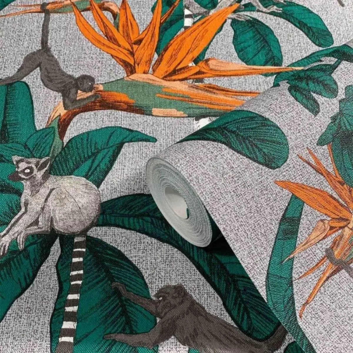 Noordwand Noordwand Papier peint Topchic Monkey Jungle Leaves Vert et gris