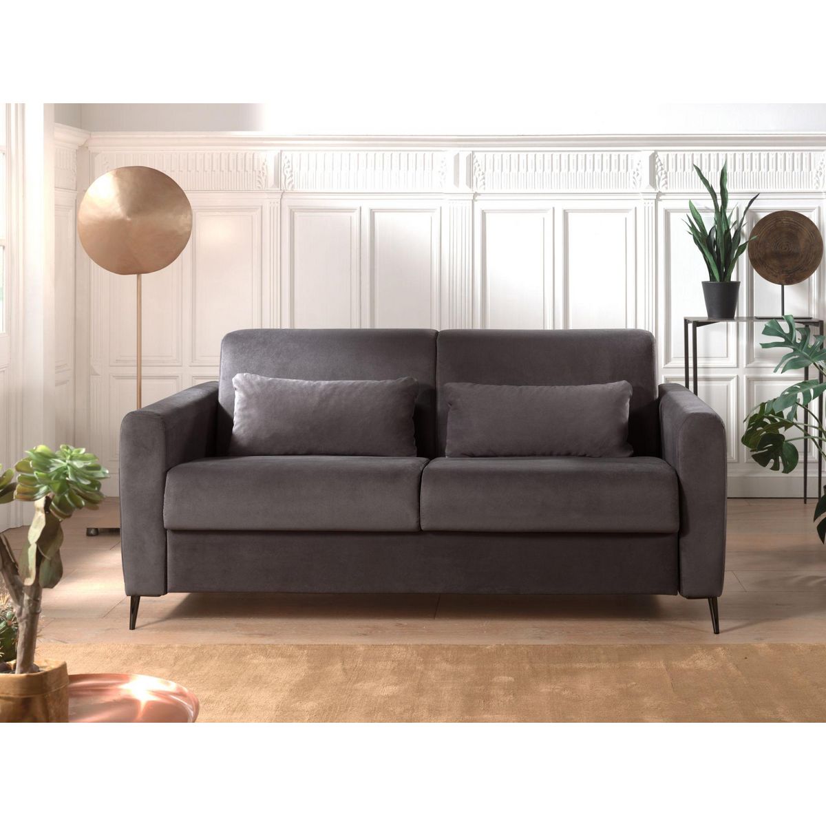 LISA DESIGN Owen - canapé 3 places convertible express couchage quotidien 140 cm matelas 12 cm en velours