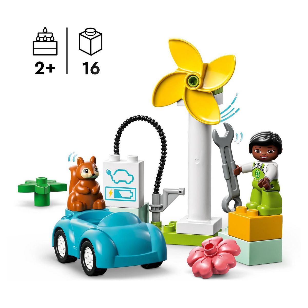 LEGO Duplo 10985 L'éolienne et la voiture électrique, Jouet Voiture pour Enfants Dès 2 Ans, Garçons et Filles, Jouets Éducatifs avec Figurines
