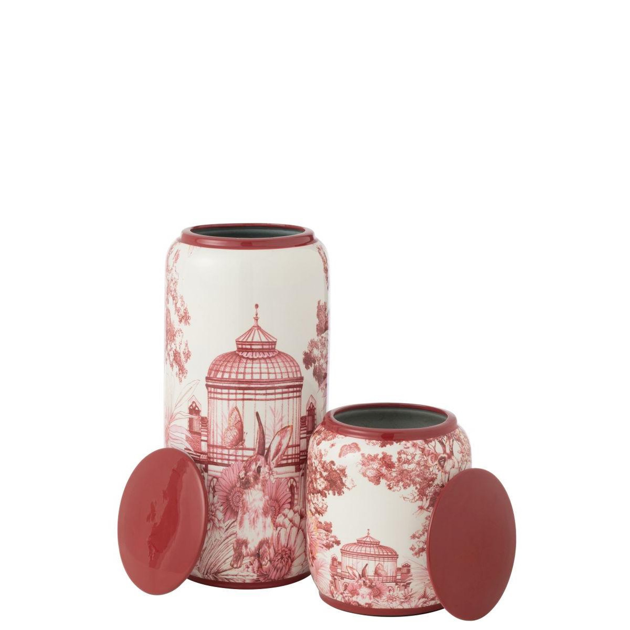 Voir la diapositive 4 : J-LINE Pot en porcelaine  moriko  23cm rouge & blanc
