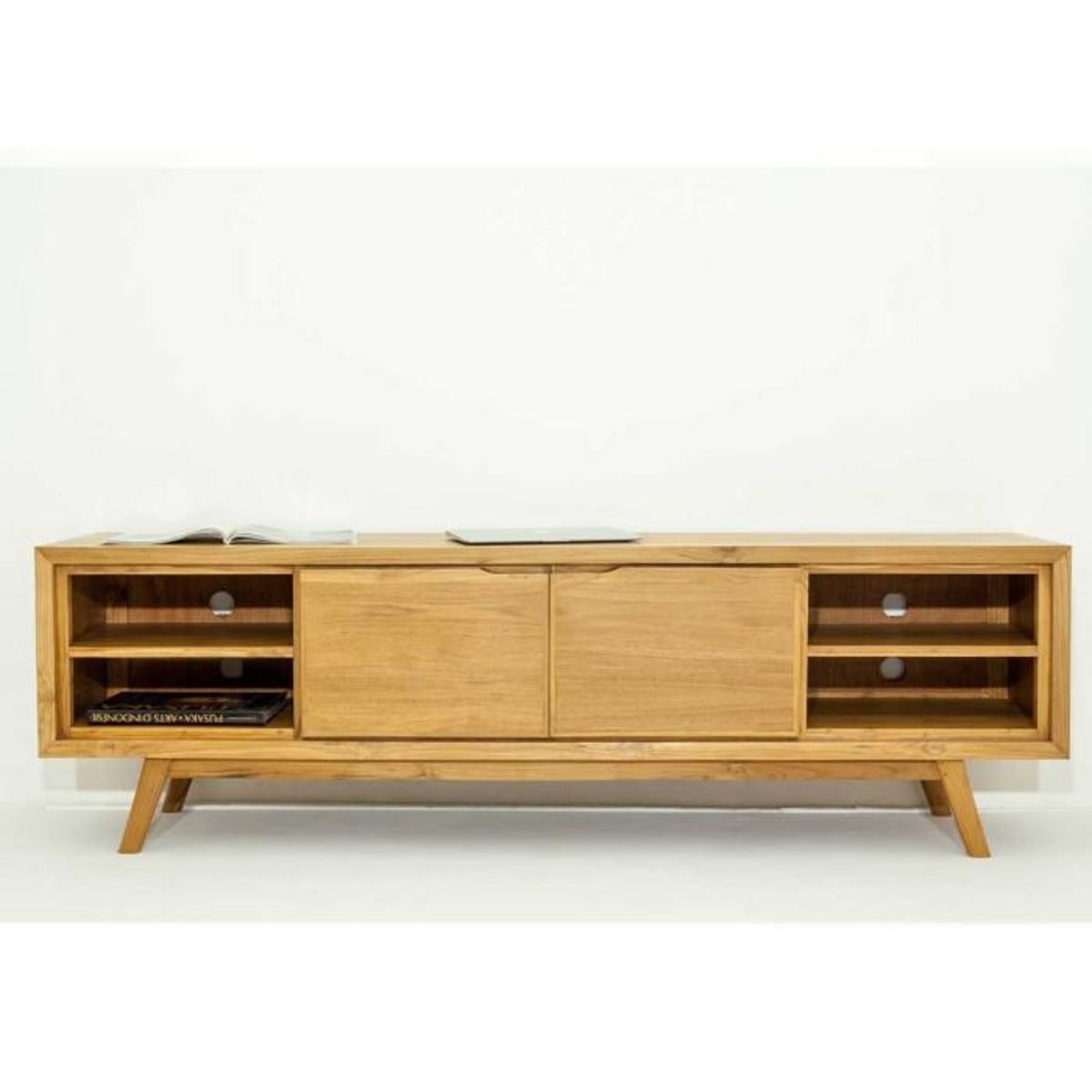 Paris Prix Meuble TV 2 Portes 4 Niches  Fiftees  180cm Naturel