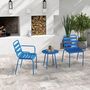 Voir la diapositive 4 : OUTSUNNY Salon de jardin bistro - table basse ronde Ø 60 cm 2 chaises empilables - acier thermolaqué bleu
