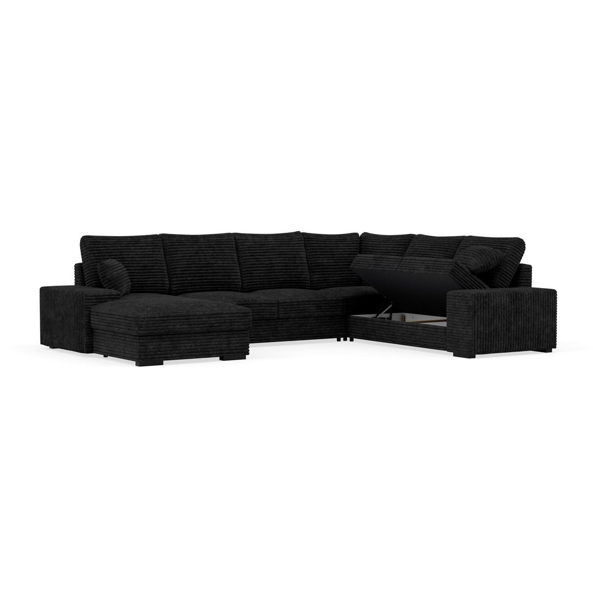 BEST MOBILIER Lorie - canapé panoramique d'angle droit 7 places convertible en velours côtelé grosse côte avec coffre