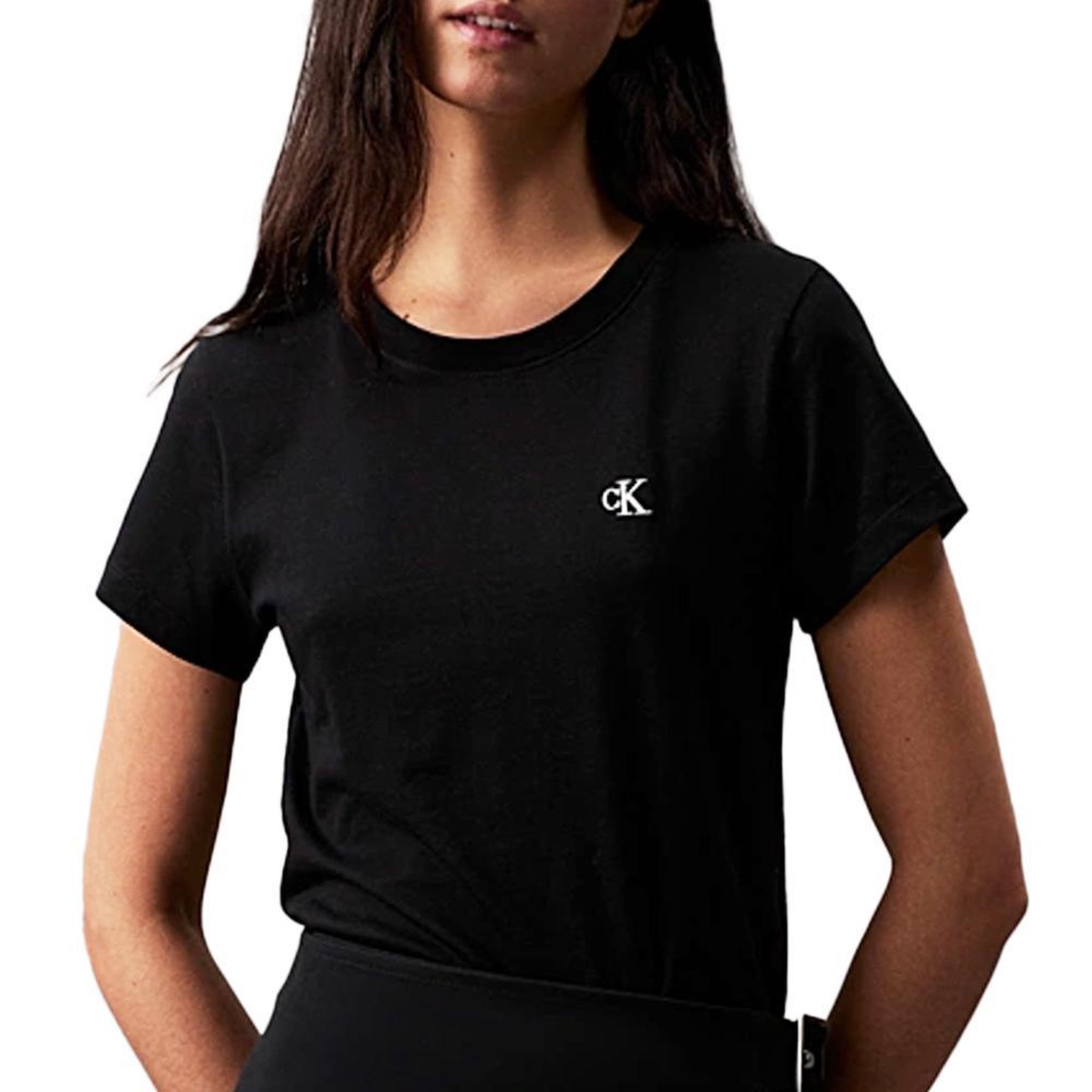 Voir la diapositive 1 : CALVIN KLEIN JEANS T-Shirt Noir Femme Calvin Klein Jeans Embroidery Slim