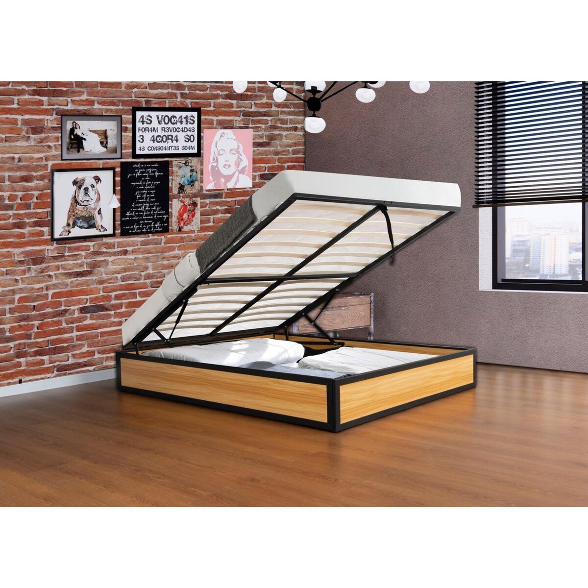 CONCEPT USINE Lit coffre industriel 140 x 190 cm JERSEY