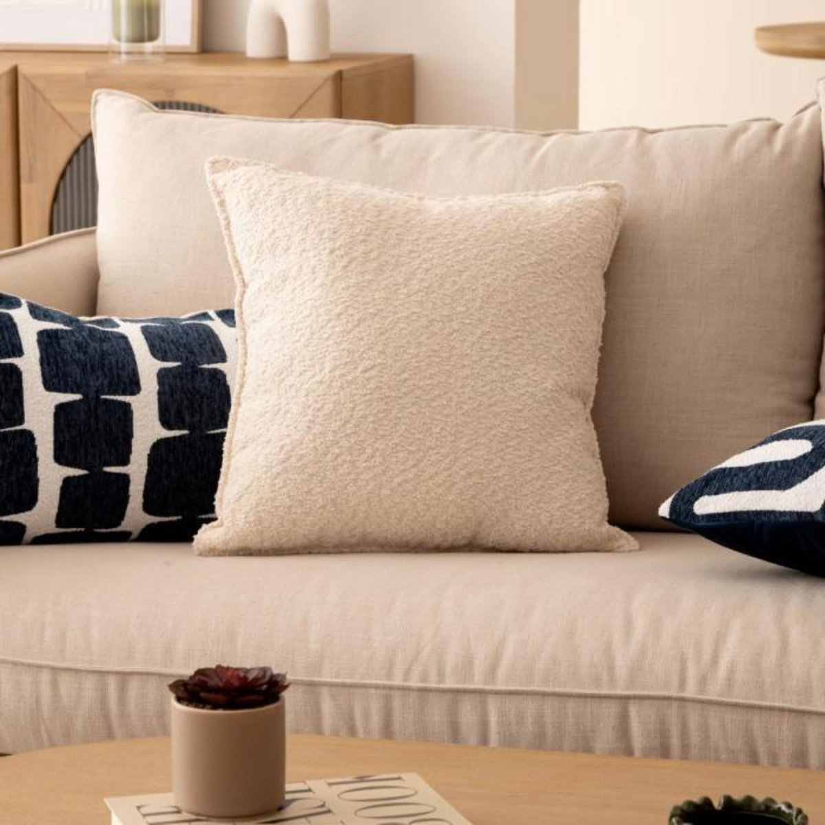 ATMOSPHERA Coussin Déco Bouclette  Soana  45x45 Ivoire