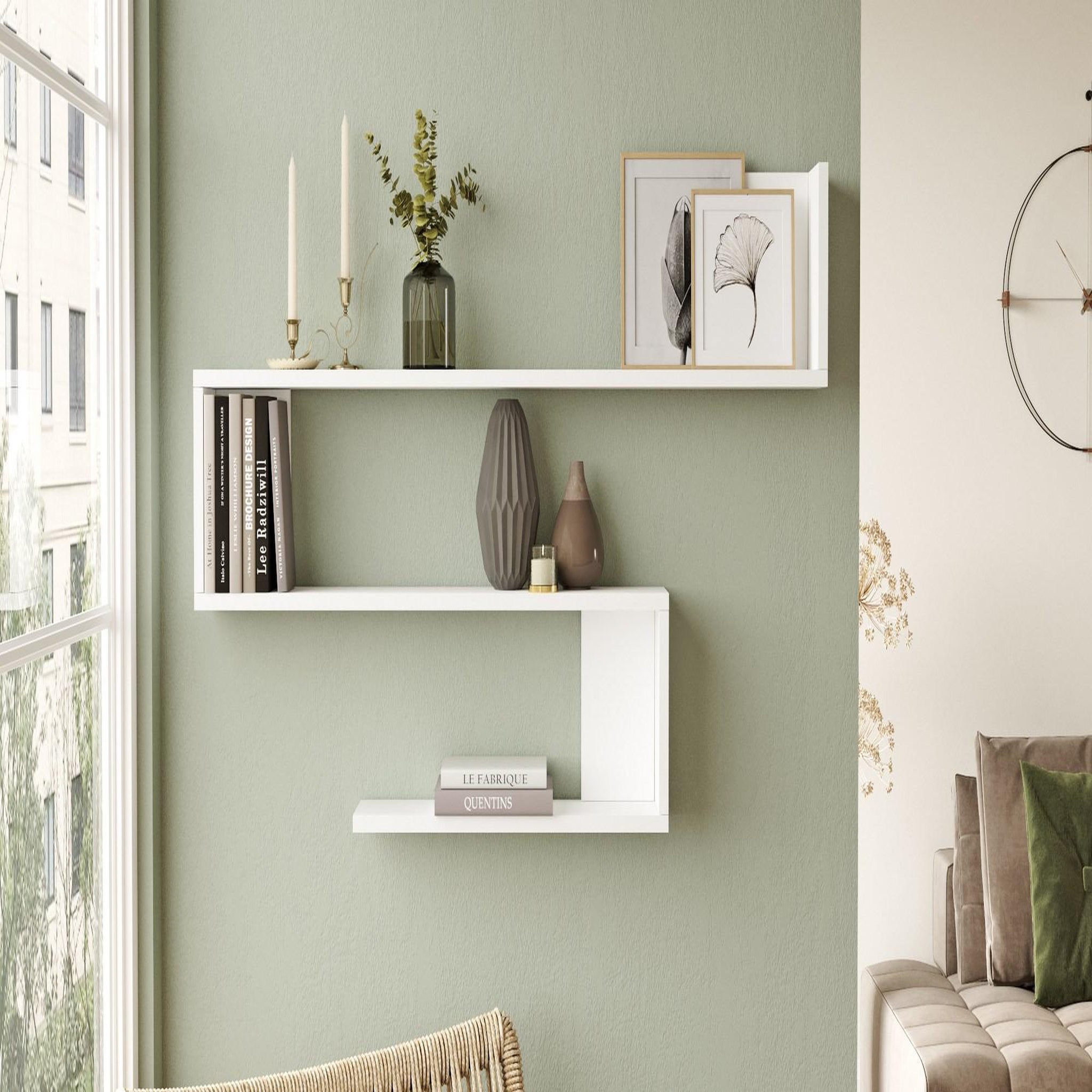 Voir la diapositive 4 : Habitat et Jardin Étagère murale en bois  wl10  - 120 x 14 x 71 cm - blanc