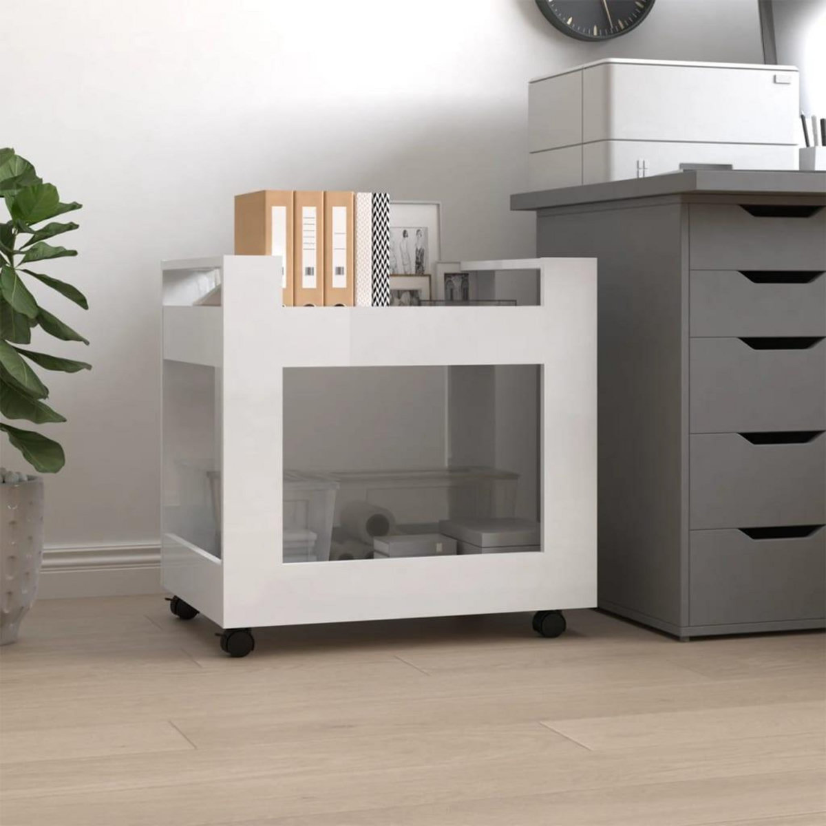 VIDAXL Chariot de bureau Blanc brillant 60x45x60 cm Bois d'ingenierie