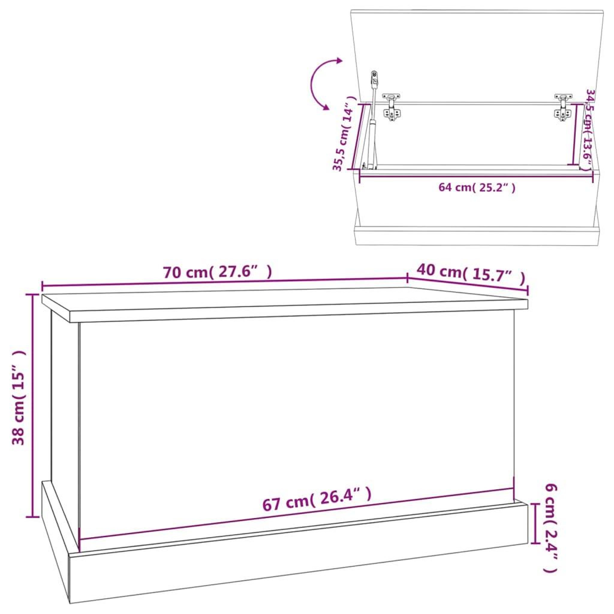 Voir la diapositive 6 : VIDAXL Boîte de rangement sonoma gris 70x40x38 cm bois d'ingenierie