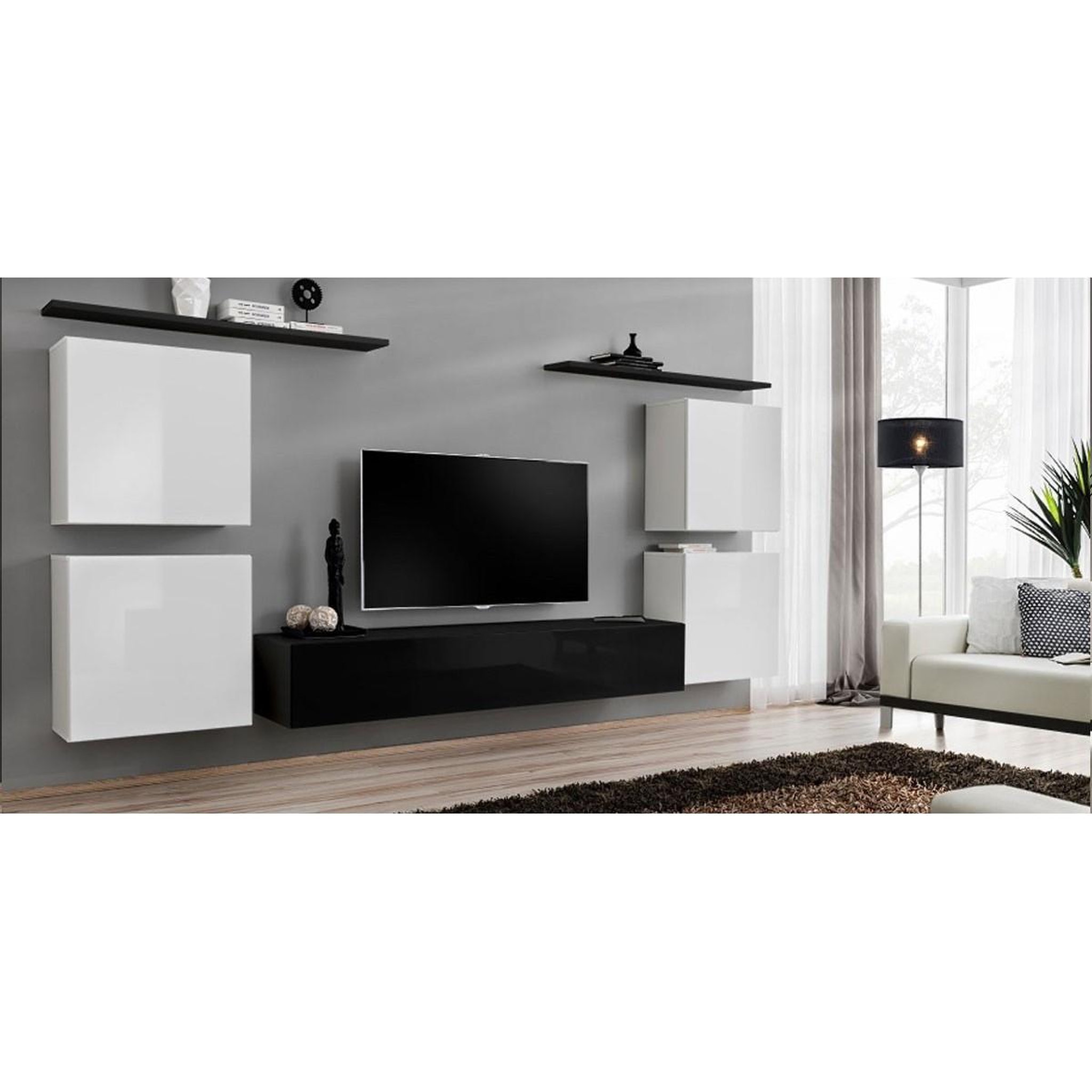Voir la diapositive 4 : Paris Prix Meuble tv mural design  switch iv  320cm blanc & noir