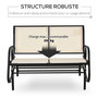 Voir la diapositive 6 : OUTSUNNY Banc à bascule de jardin 2 places design contemporain grand confort accoudoirs assise et dossier ergonomique acier textilène beige