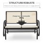 Voir la diapositive 6 : OUTSUNNY Banc à bascule de jardin 2 places design contemporain grand confort accoudoirs assise et dossier ergonomique acier textilène beige