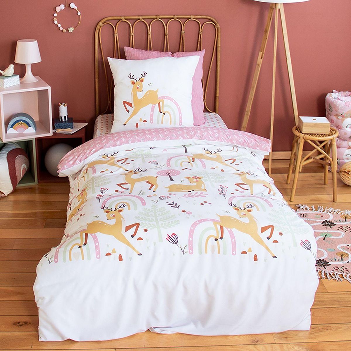 COTE DECO Parure de lit enfant Biche - 100% microfibre 72g/m² - 140 x 200 cm