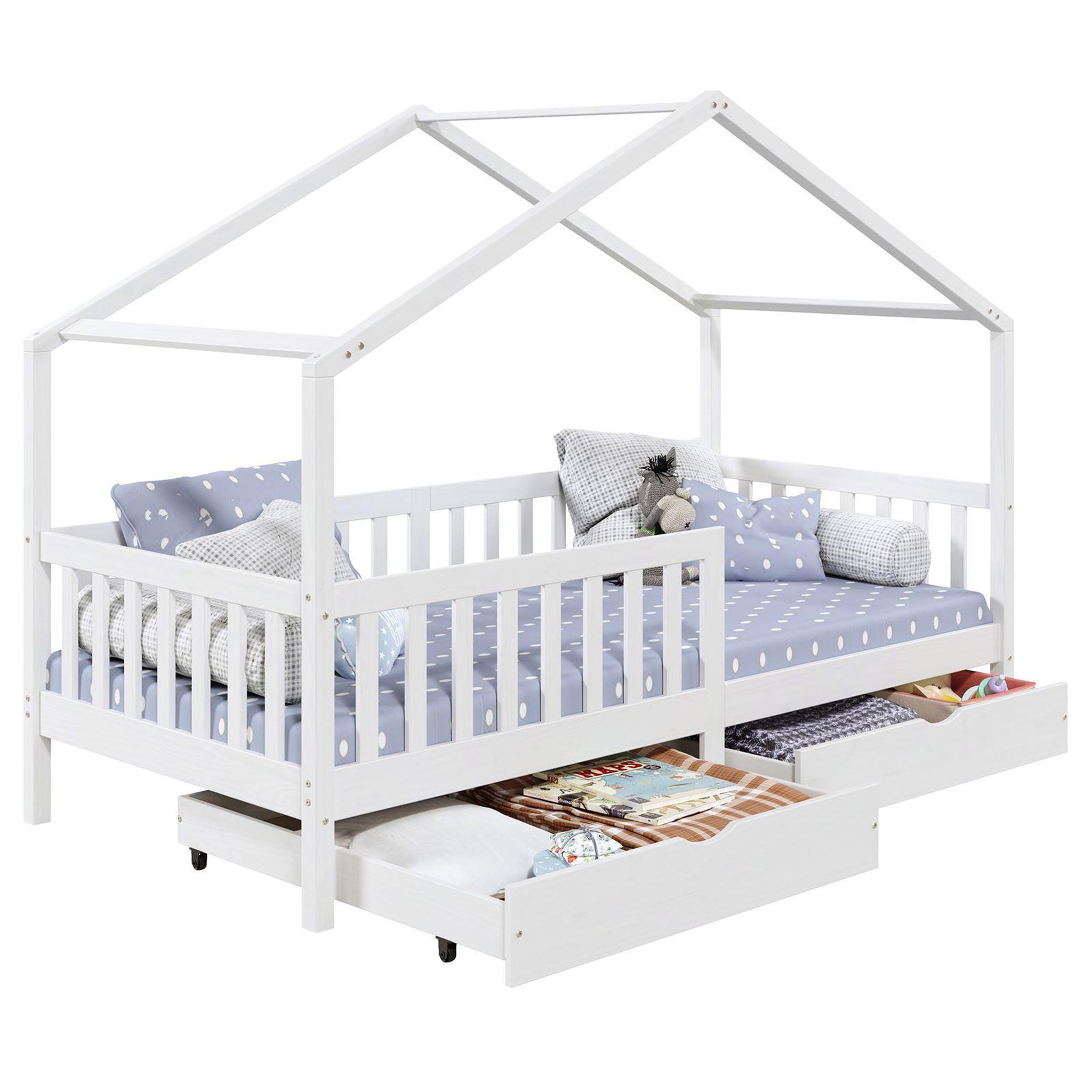 Voir la diapositive 1 : IDIMEX Lit cabane ELEA avec tiroirs, 90 x 200 cm en pin massif