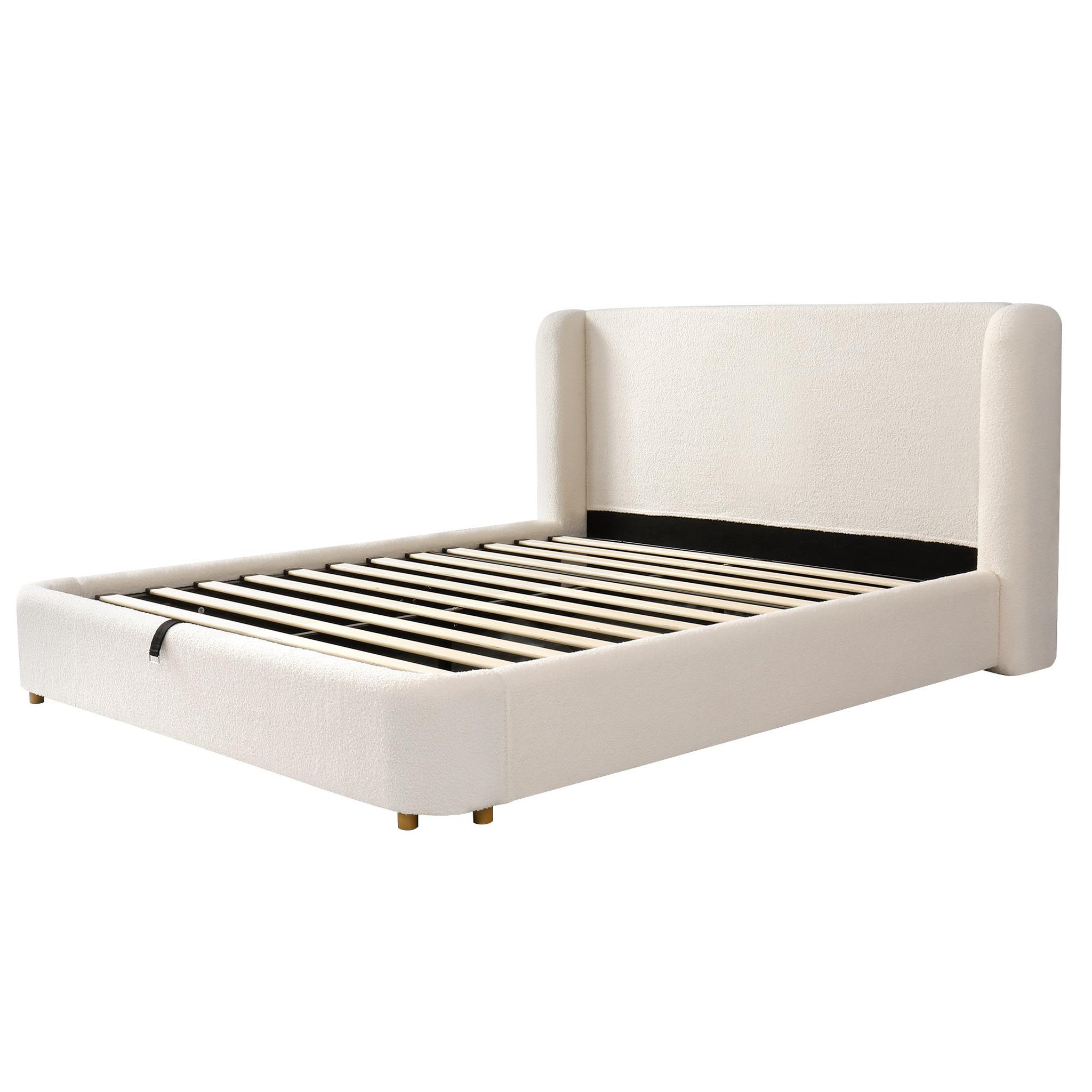 Voir la diapositive 5 : MERAX Lit coffre avec sommier à lattes et tête de lit rembourrée, boucle beige