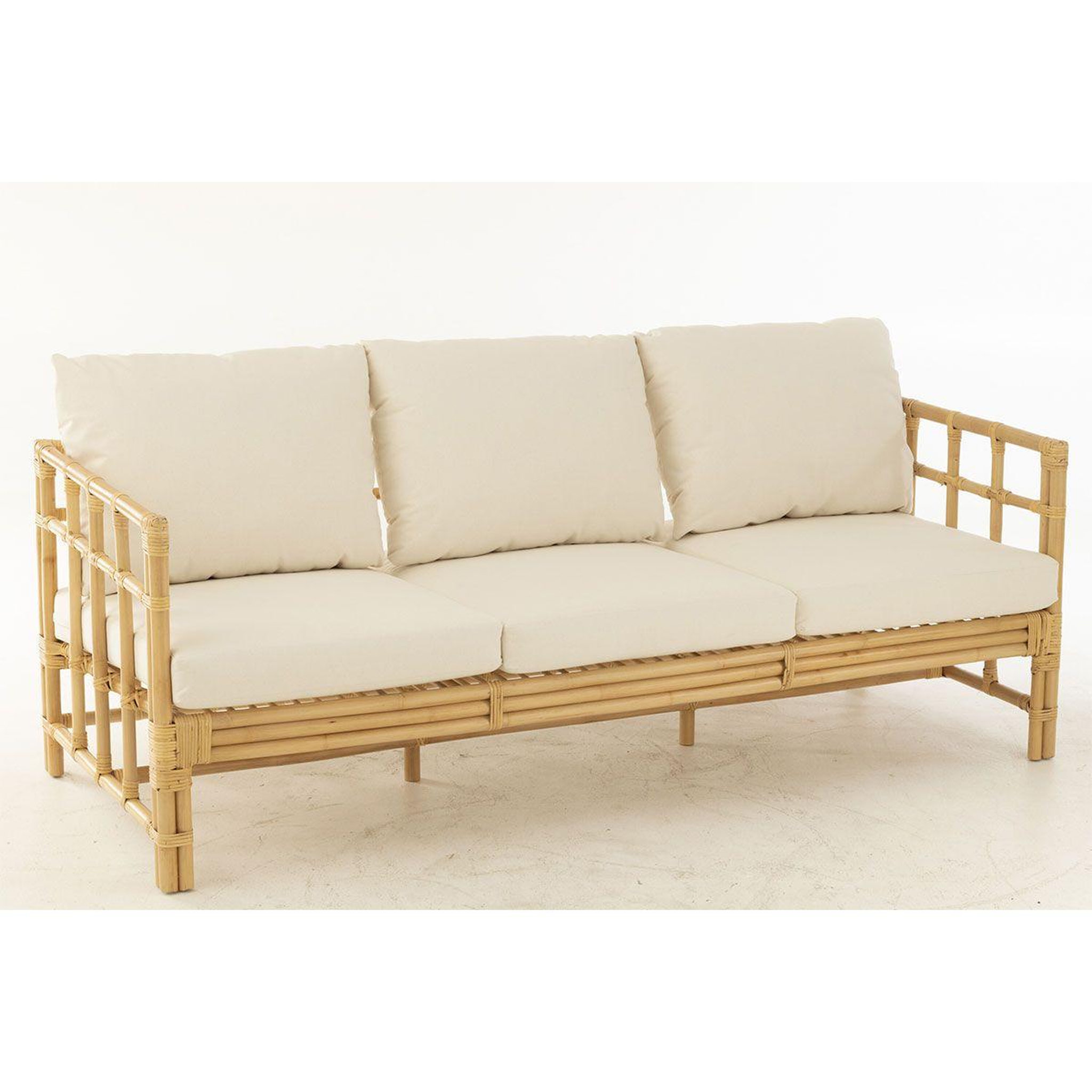 Voir la diapositive 2 : J-LINE Canapé 3 places rotin & coussin  elise  187cm naturel