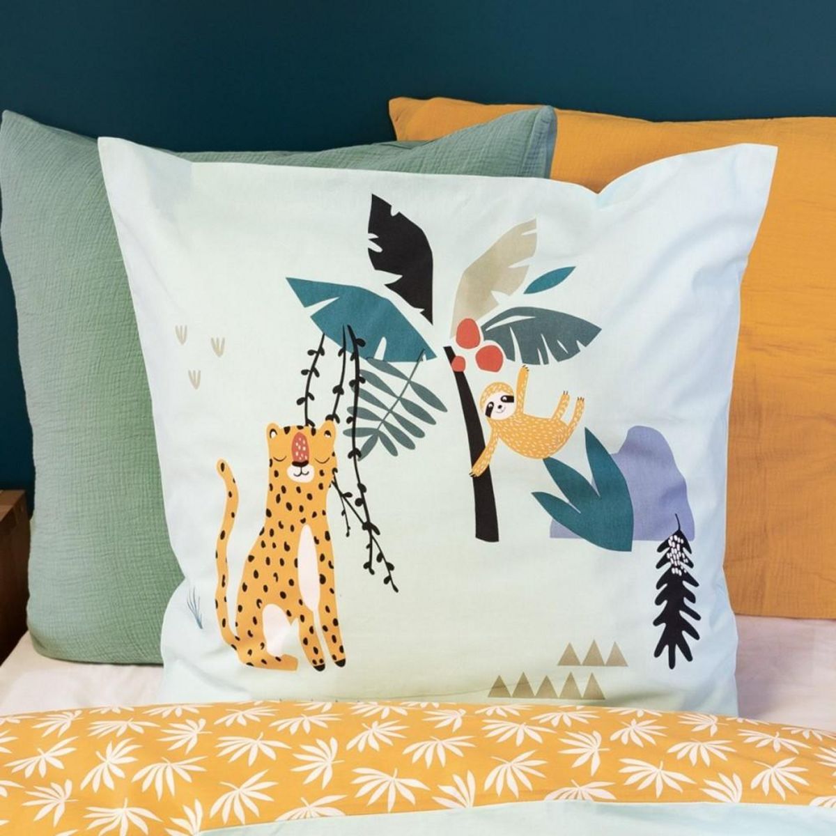 COTE DECO Housse de couette 140x200 réversible + 1 taie JUNGLE MANIA