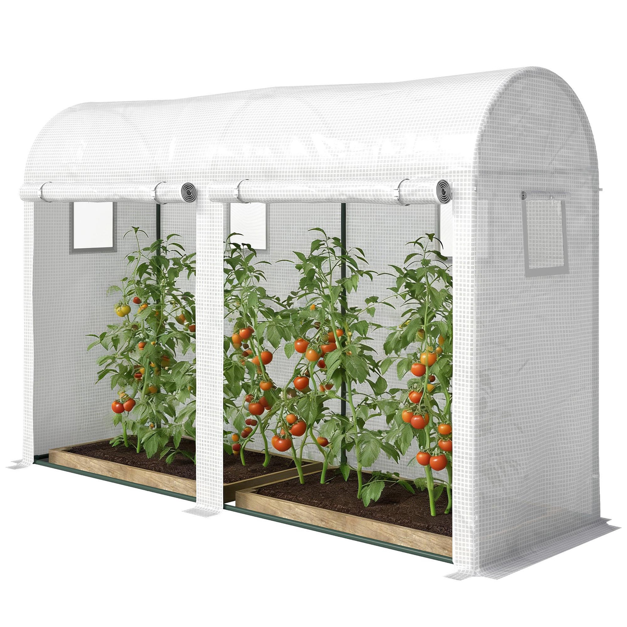 Voir la diapositive 5 : OUTSUNNY Serre de jardin serre à tomates dim. 3 x 1 x 2 m 2 portes 4 fenêtres acier pe haute densité blanc