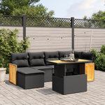 VIDAXL Salon de jardin 7 pcs avec coussins noir resine tressee
