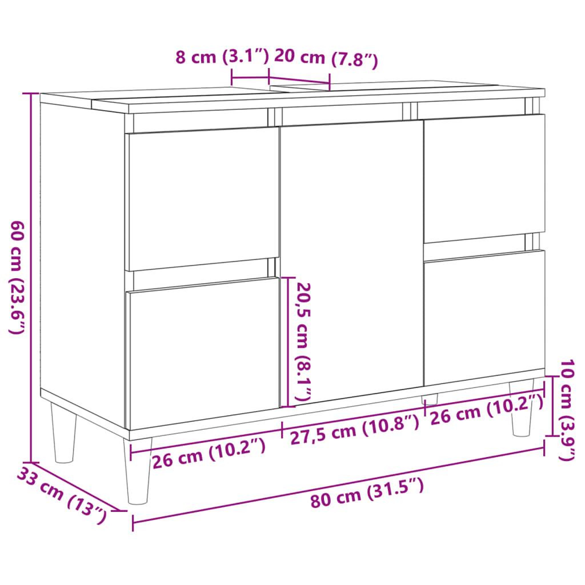 Voir la diapositive 6 : VIDAXL Meuble d'evier chene sonoma 80x33x60 cm bois d'ingenierie