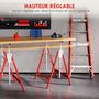 Voir la diapositive 4 : HOMCOM Lot de 2 tréteaux pliables télescopiques hauteur réglable 80-130 cm rouge