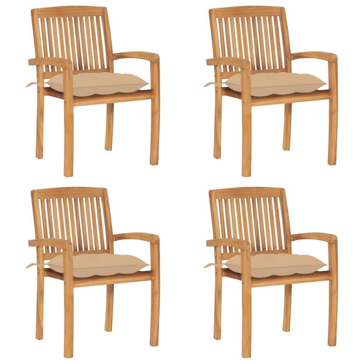 VIDAXL Chaises de jardin empilables avec coussins lot de 4 Teck solide