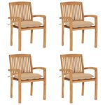 VIDAXL Chaises de jardin empilables avec coussins lot de 4 Teck solide