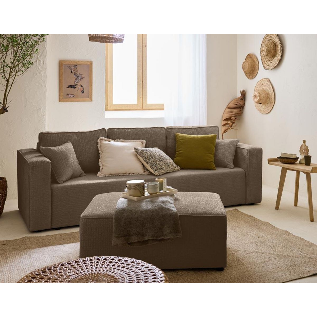 BEST MOBILIER Topaze - canapé 3 places - convertible avec coffre - en tissu velours relief