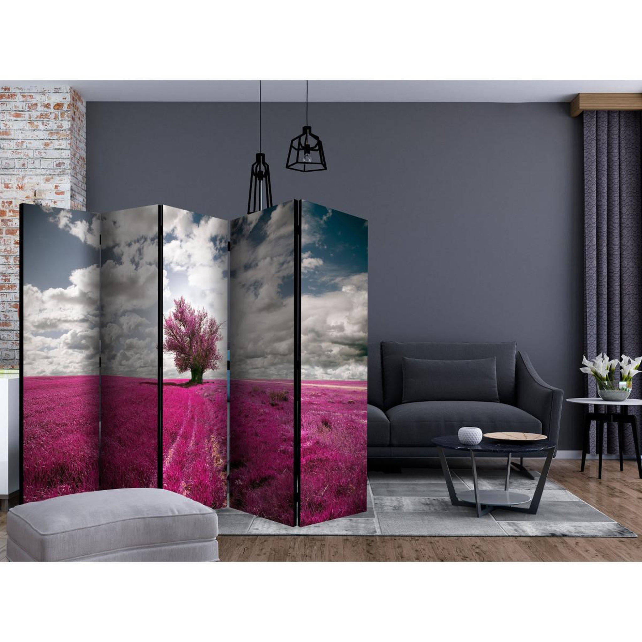 Voir la diapositive 2 : Paris Prix Paravent 5 volets  magenta meadow  172x225cm
