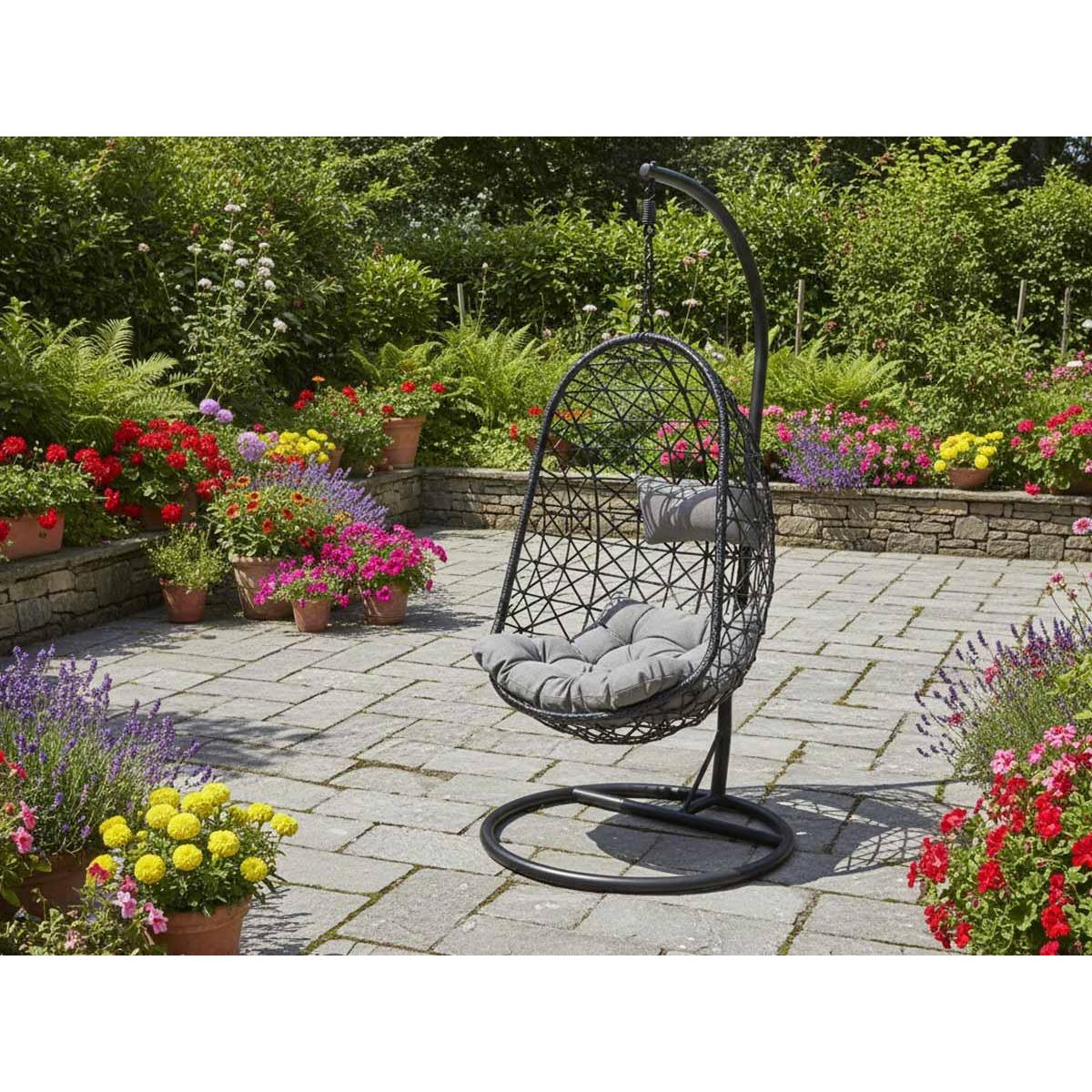 JARDIDECO Fauteuil suspendu Bologna Noir - Jardideco