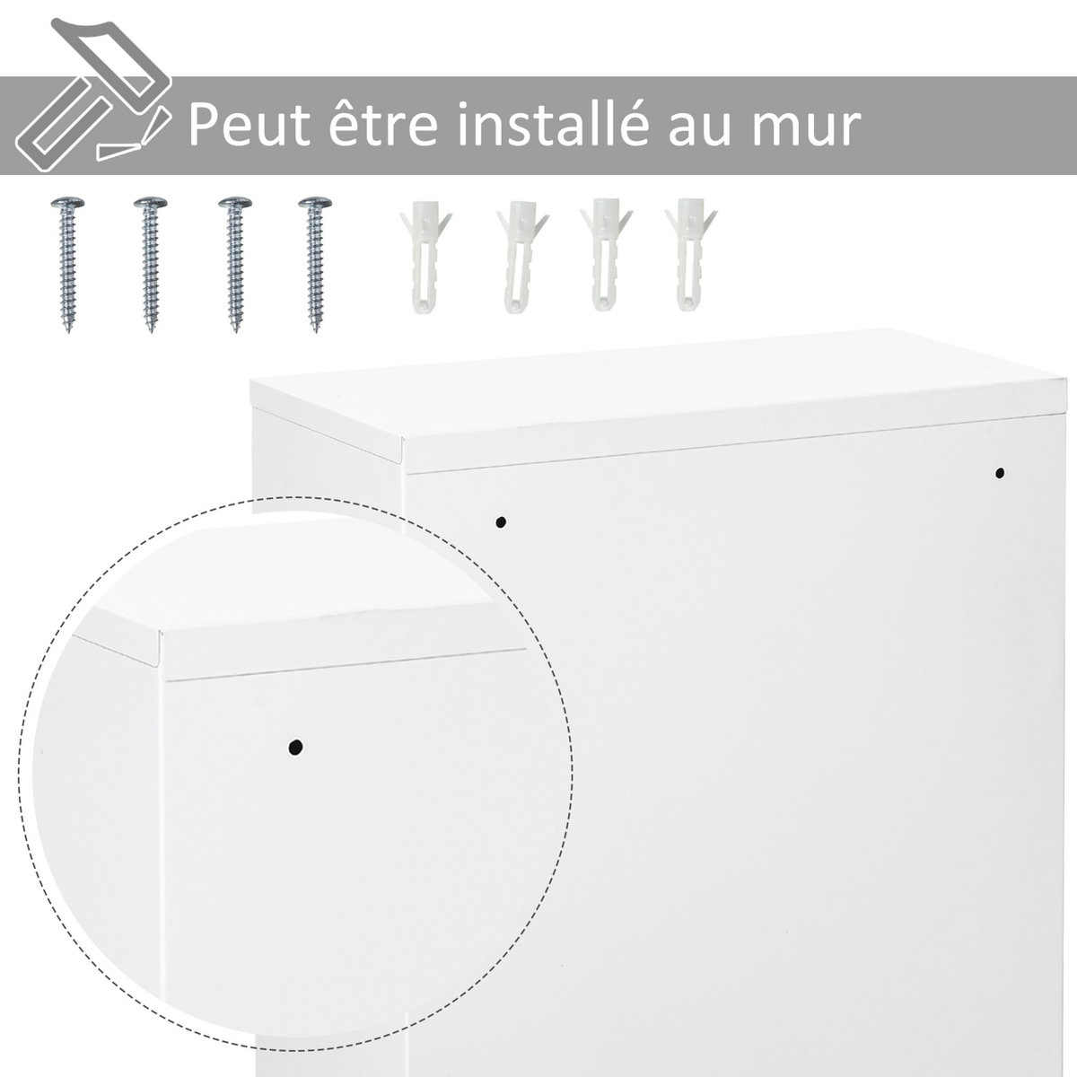 KLEANKIN Armoire à pharmacie 2 étagères 3 niveaux verrouillable dim. 40L x 18l x 60H cm 2 clés métal blanc