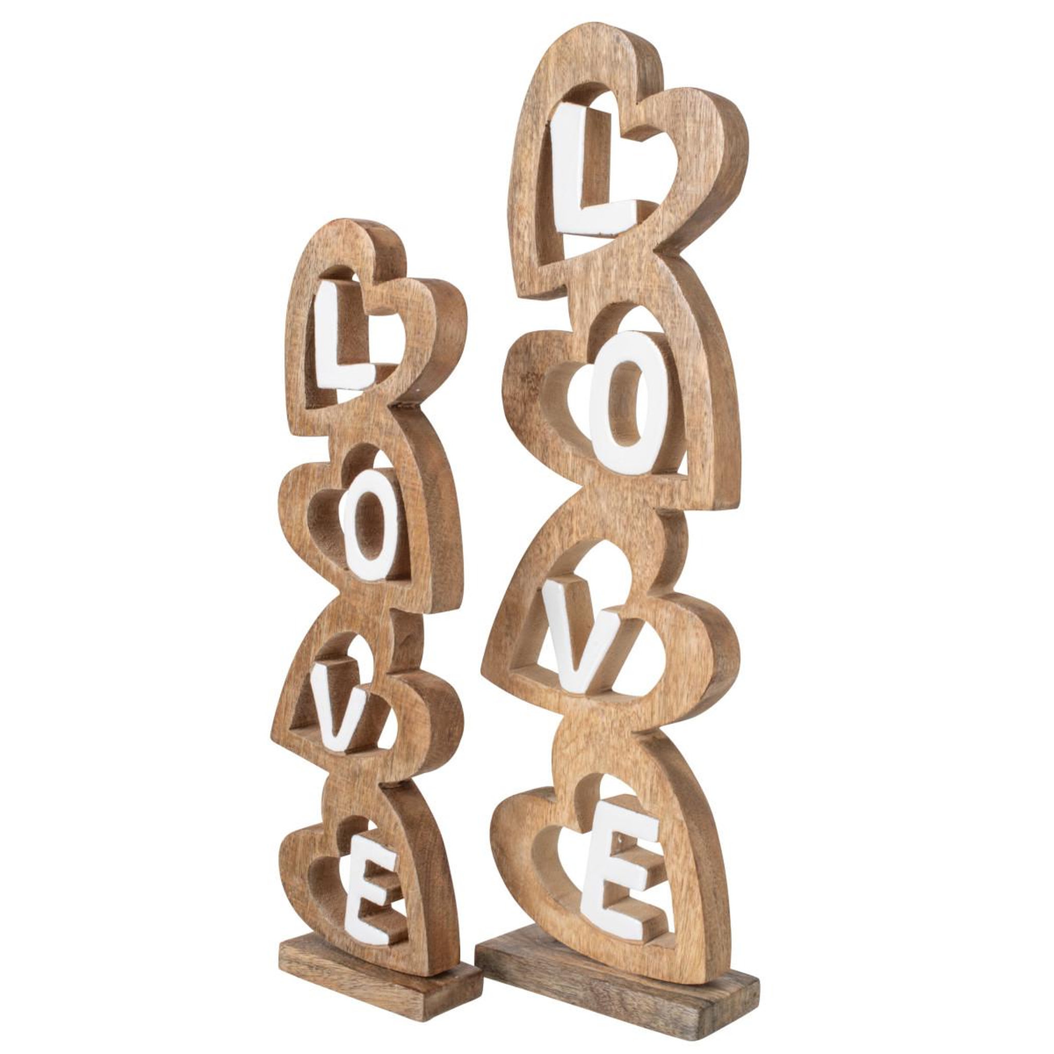 Voir la diapositive 3 : J-LINE Mot déco à poser cœurs  love  52cm naturel & blanc