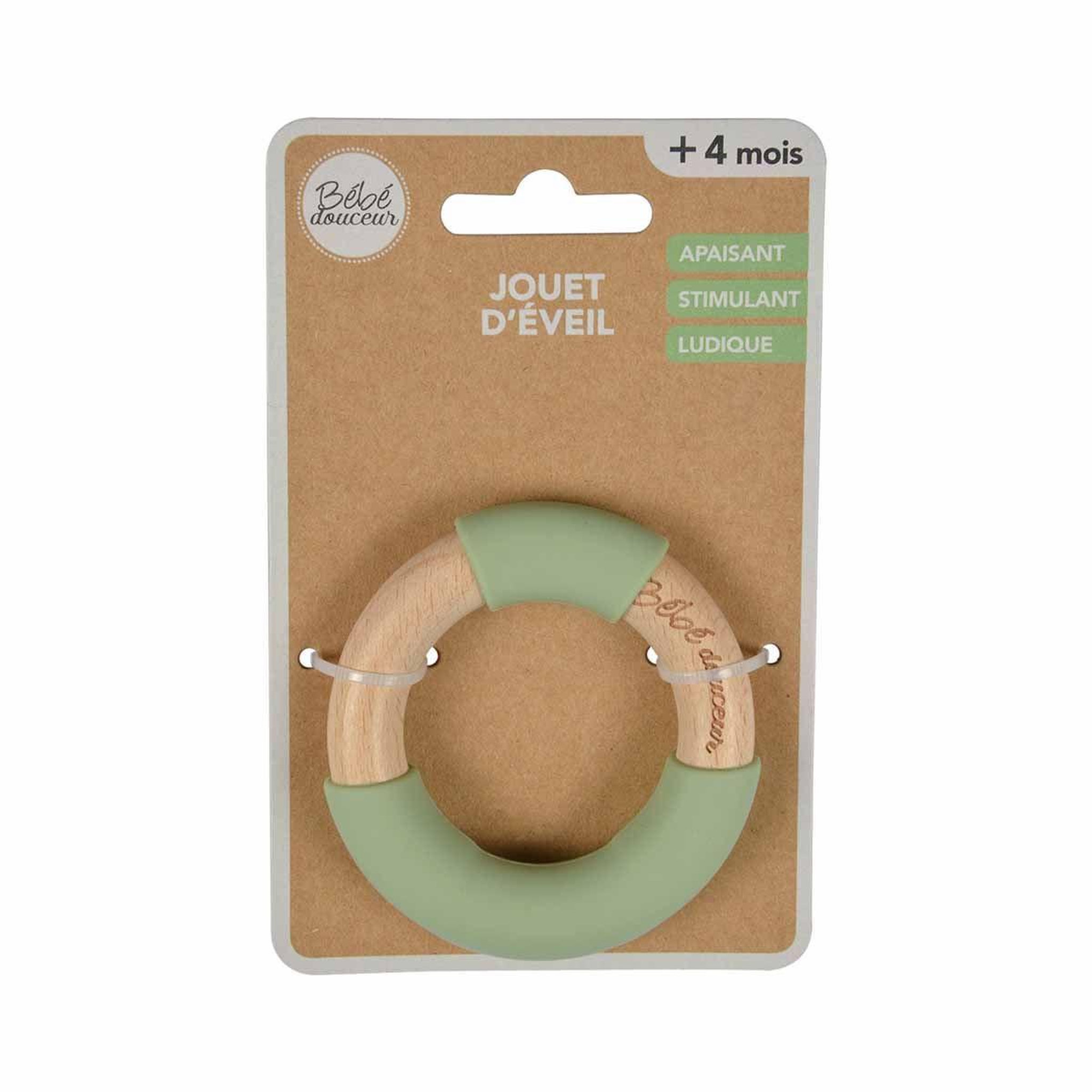 Voir la diapositive 3 : BEBE DOUCEUR Jouet d'Éveil Bébé  Anneau en Bois  7cm Vert