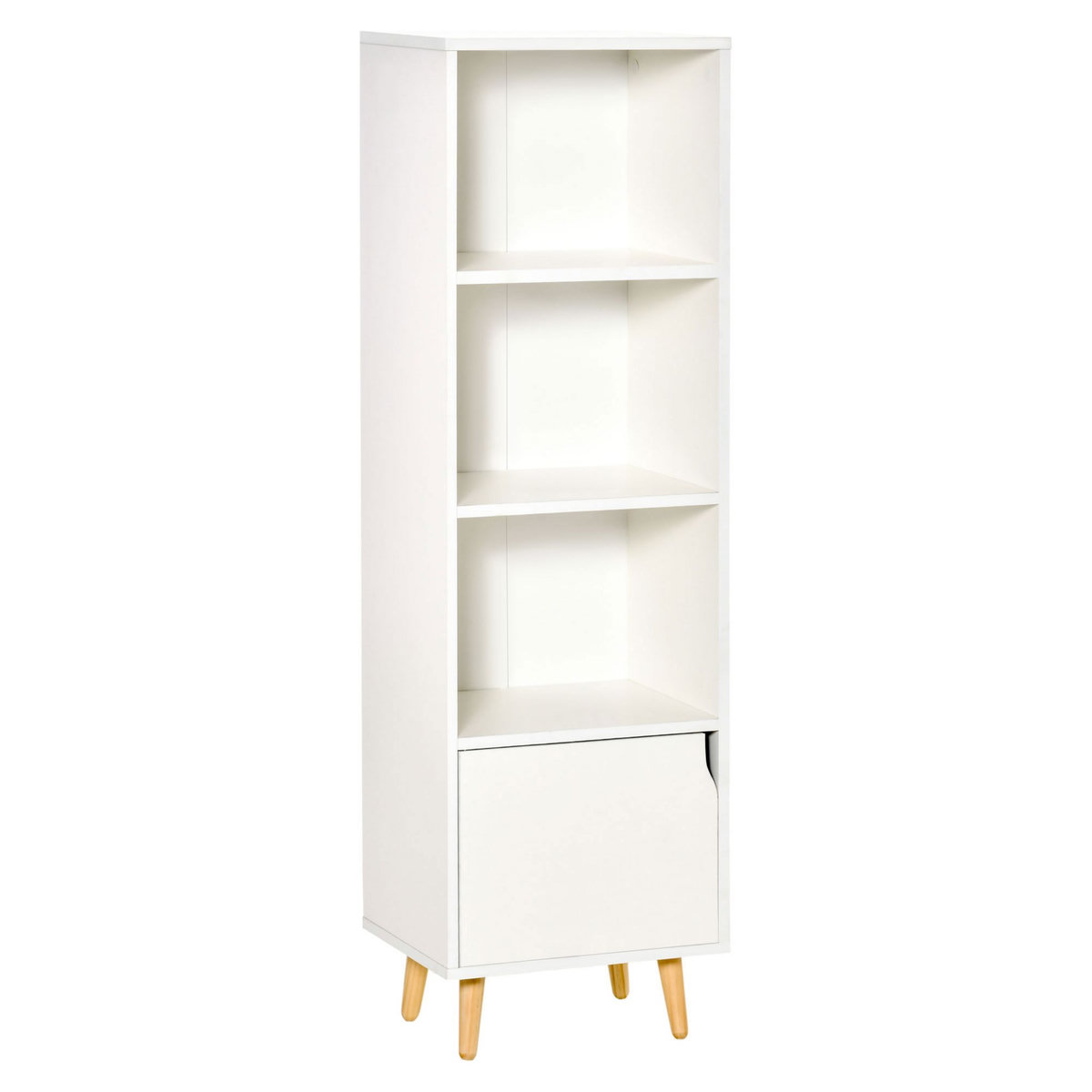 HOMCOM Meuble de rangement colonne design scandinave - 3 niches, placard porte - piètement effilé incliné bois pin panneaux particules blanc