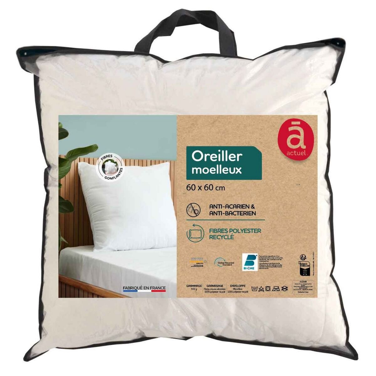 ACTUEL Oreiller confort moelleux en polyester recyclé anti acariens
