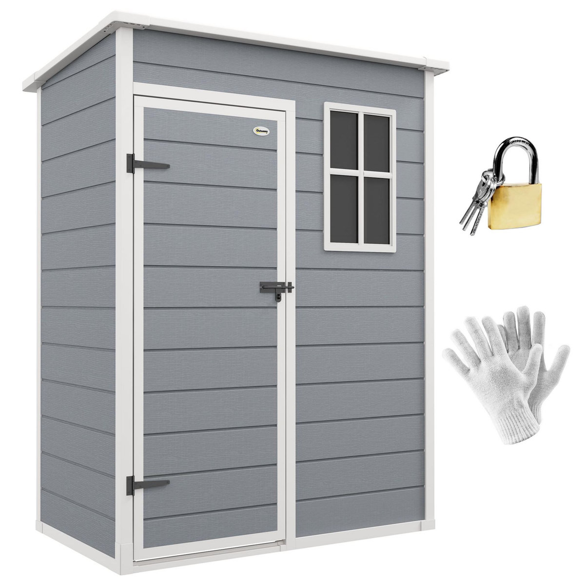 OUTSUNNY Abri de jardin - remise pour outils - cabanon porte verrouillable, fenêtre - dim. 151L x 92l x 193H cm - alu PP gris blanc