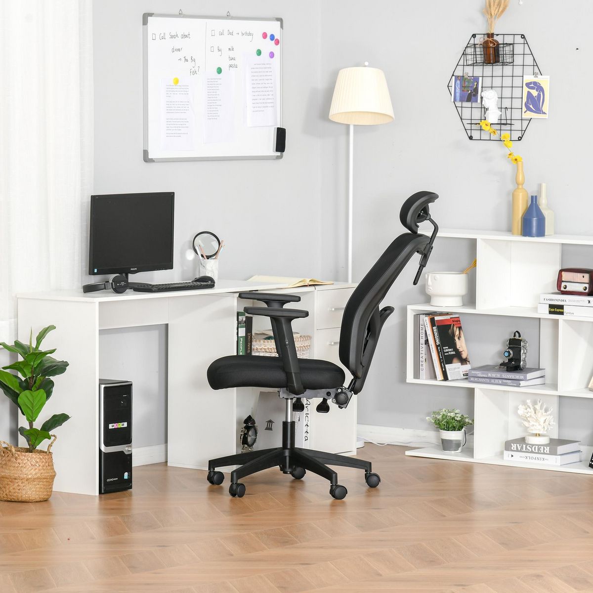 VINSETTO Fauteuil de bureau manager grand confort dossier ergonomique inclinable hauteur assise réglable pivotant tissu maille noir