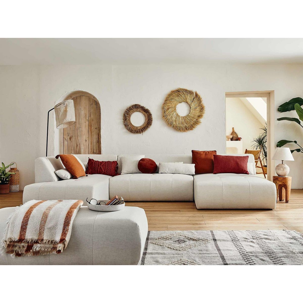 LISA DESIGN Onyx - canapé panoramique d'angle gauche 7 places - en tissu