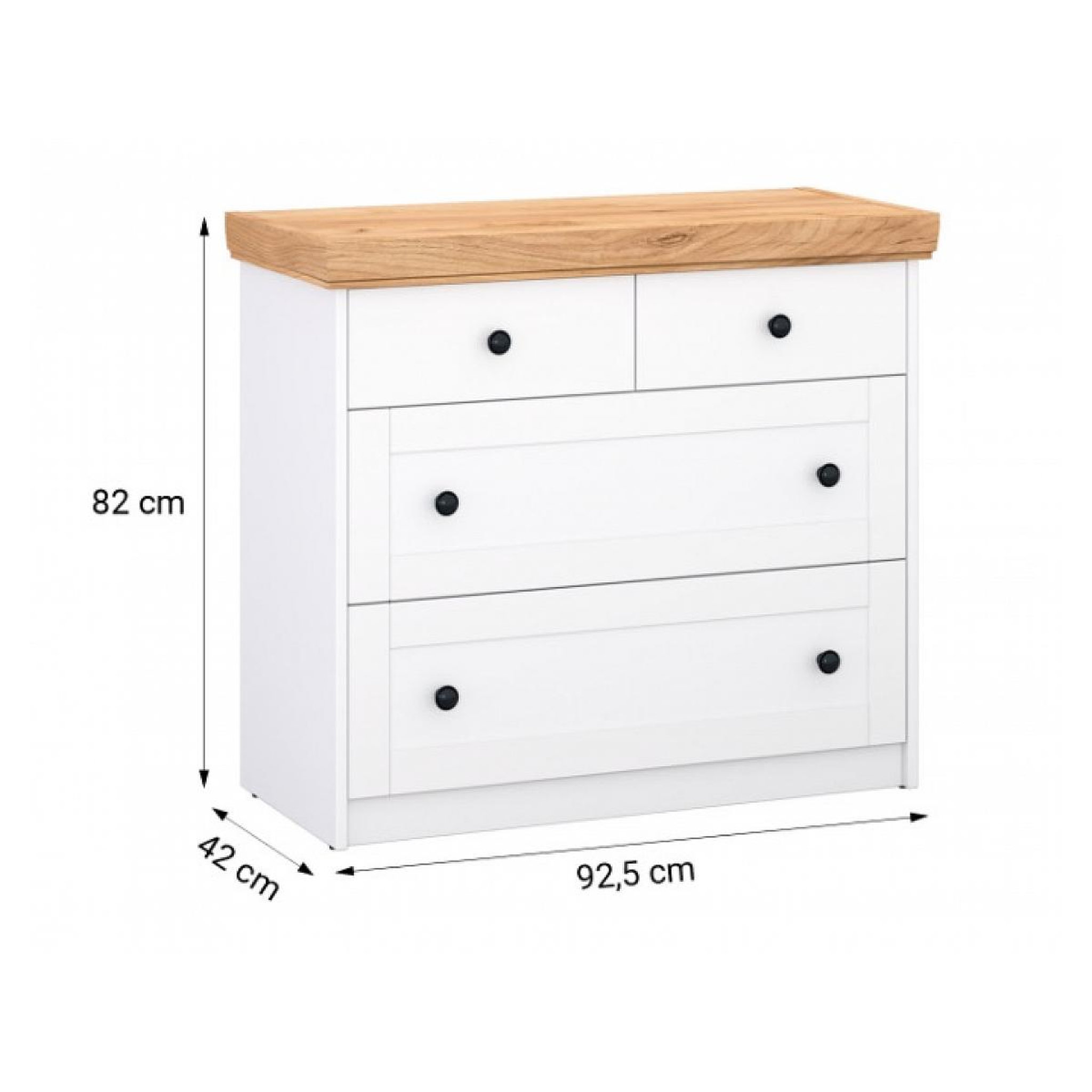Voir la diapositive 3 : HomeStyle4U Commode Chêne Blanc en Bois Massif avec 4 Tiroirs Sideboard 92,3 x 82 x 41,8 cm